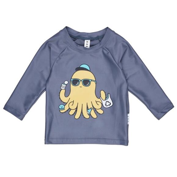 Huxbaby Unisex SPF Octopus Blue Gray Rashguard Swim Top - Picture 1 of 5